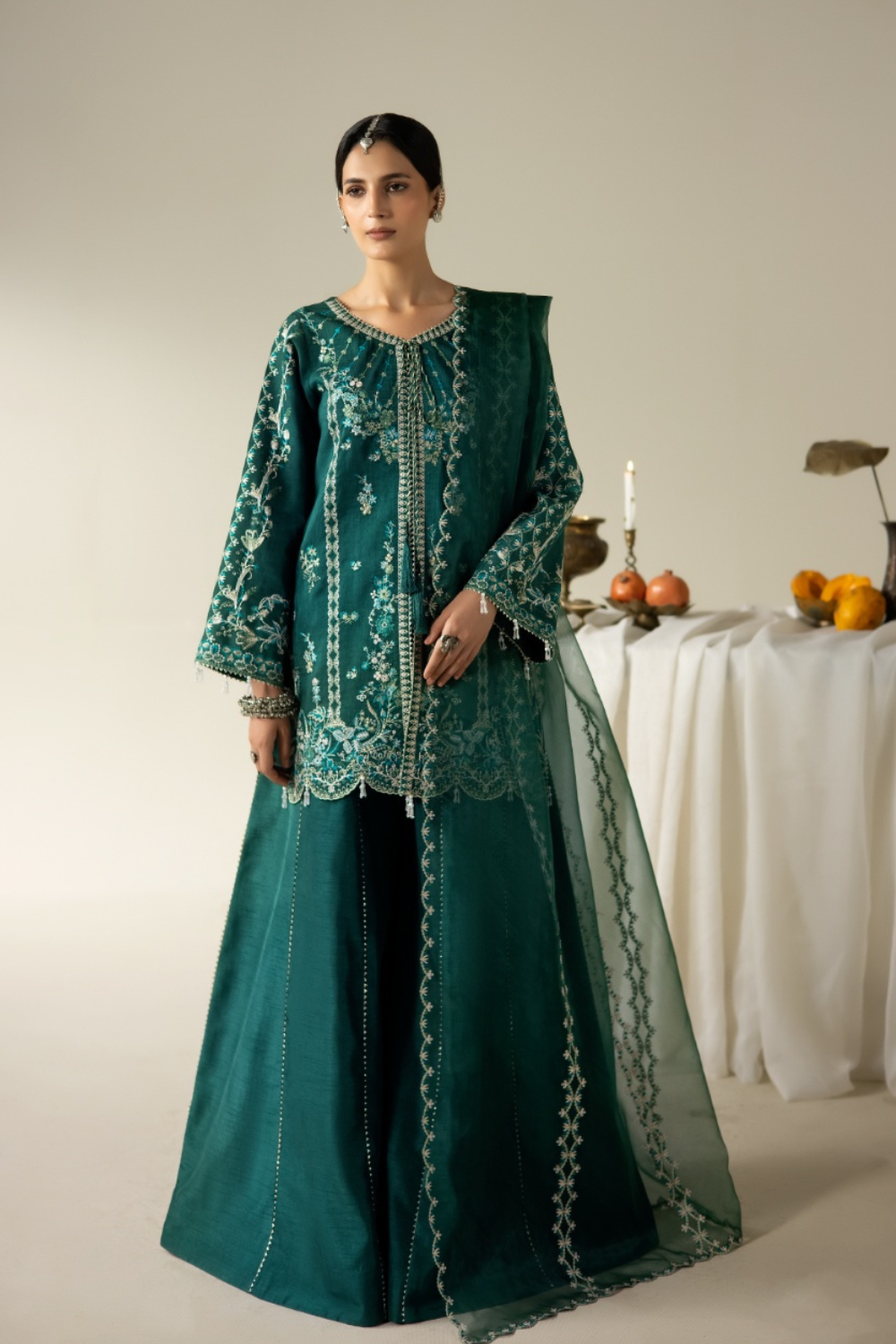 Lune Des Fleurs by Enzo RTW Embroidered Korean Silk 3 Piece Suit MIRELLE Festive Collection