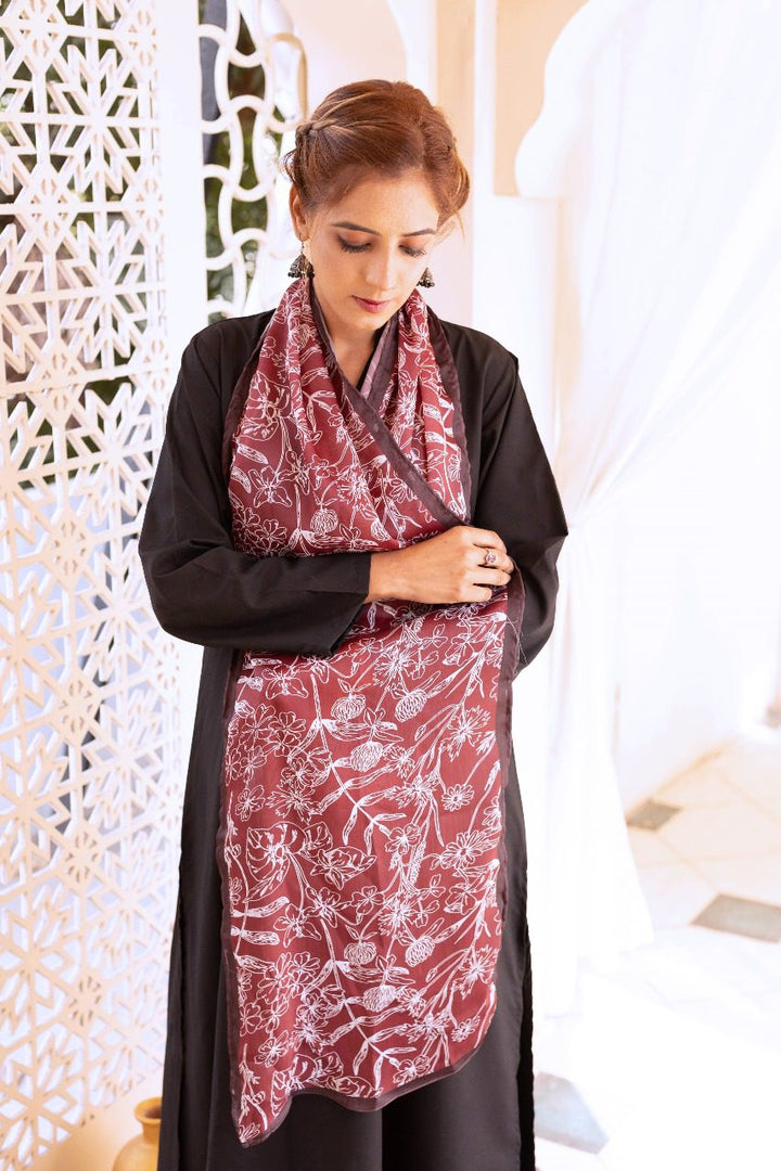 Dhaga Women Scarve Printed Crinkle Silk 1 Piece Mahogany - Summer Collection