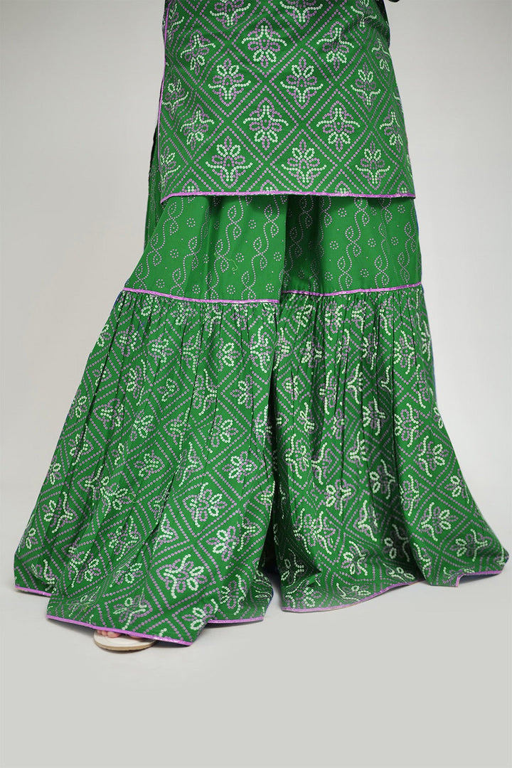 Senorita Girls Ready to Wear Girls Green and Golden Casual 3 Piece Suit Cotton Cambric Printed GAD-02655 - Summer Collection