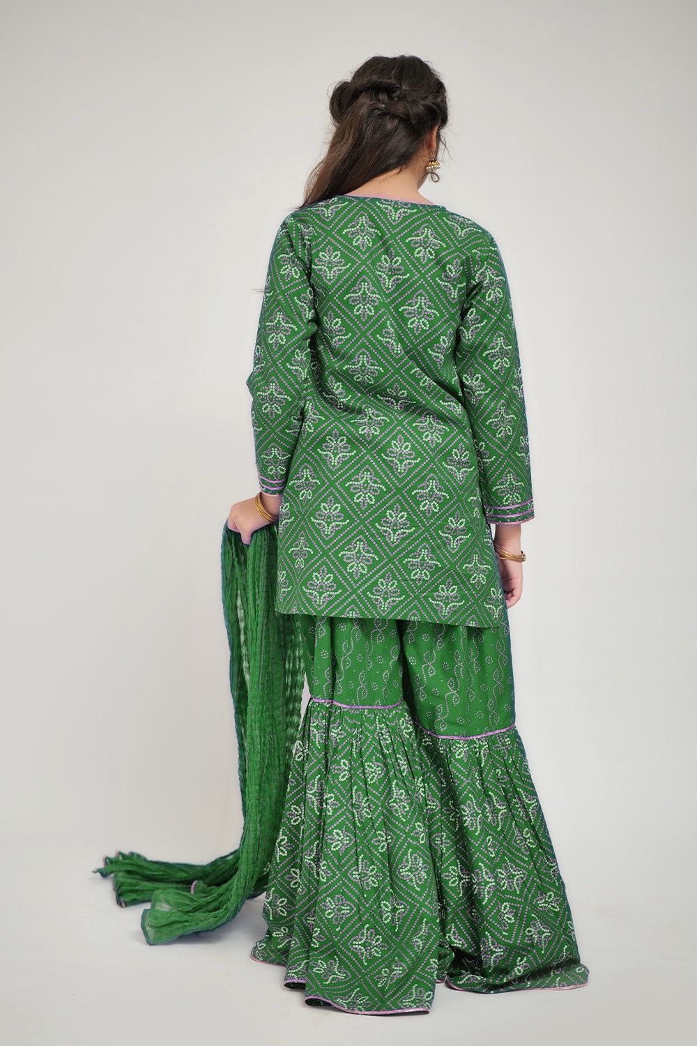 Senorita Girls Ready to Wear Girls Green and Golden Casual 3 Piece Suit Cotton Cambric Printed GAD-02655 - Summer Collection
