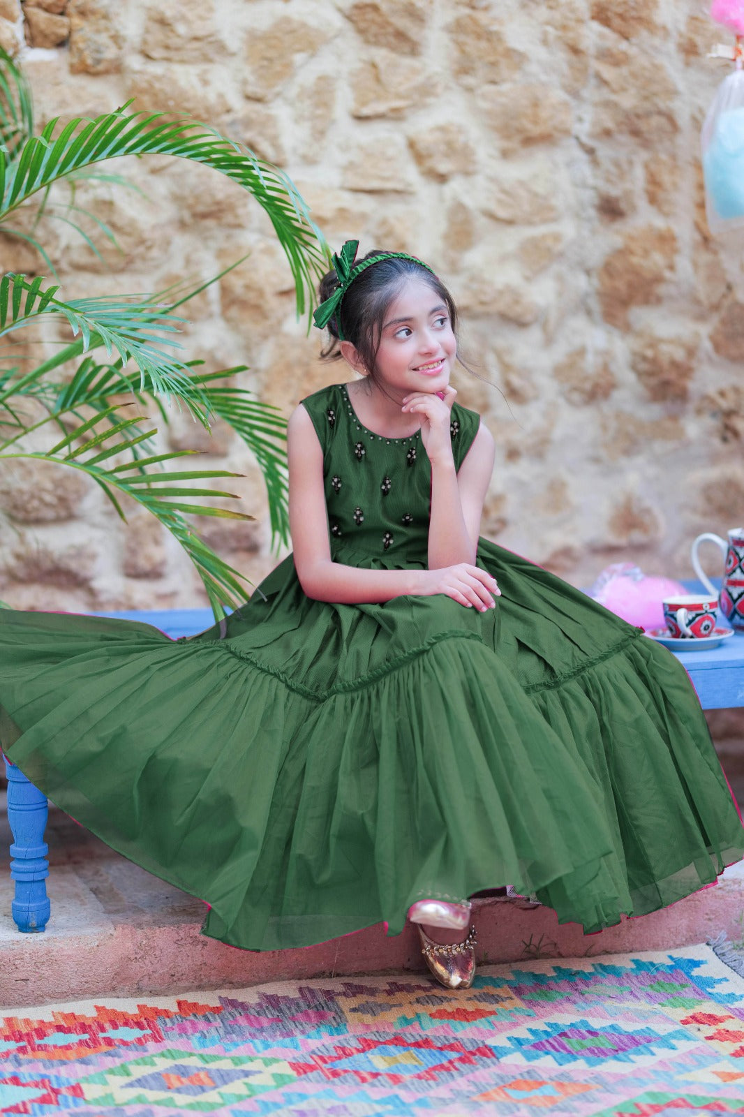 Senorita Kids RTW Bottle Green Formal 3 Piece Suit Viscose Chambray Katan KDD-03096 - Summer Collection