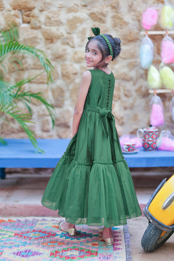 Senorita Kids RTW Bottle Green Formal 3 Piece Suit Viscose Chambray Katan KDD-03096 - Summer Collection