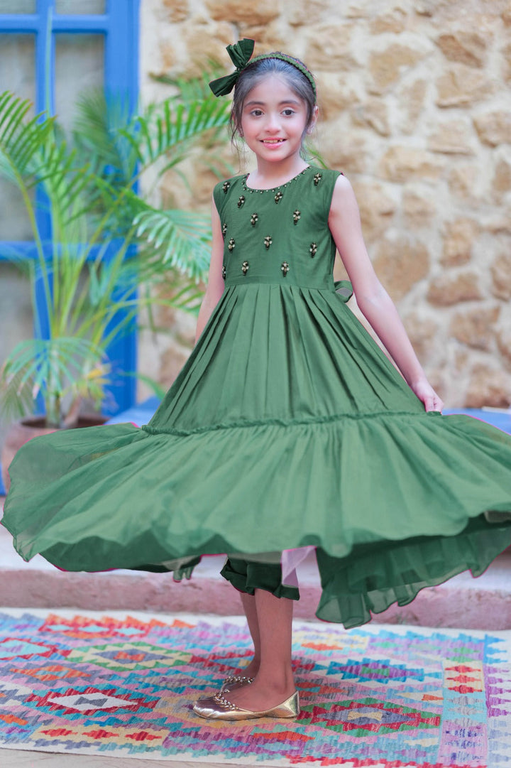 Senorita Kids RTW Bottle Green Formal 3 Piece Suit Viscose Chambray Katan KDD-03096 - Summer Collection