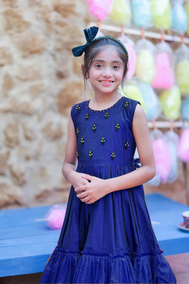 Senorita Kids RTW Navy Blue and Gold Formal 3 Piece Suit Viscose Chambray Katan KDD-03097 - Summer Collection