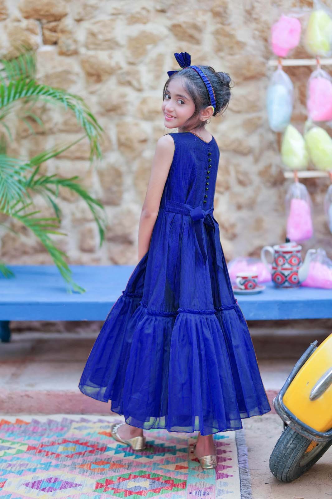 Senorita Kids RTW Navy Blue and Gold Formal 3 Piece Suit Viscose Chambray Katan KDD-03097 - Summer Collection