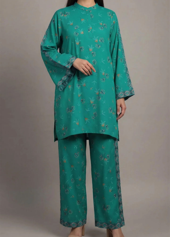 Saba Sumaiya Women RTW Printed Cotton Lawn 2 Piece Suit SS-78661 Turquoise Leaves - Casual Collection