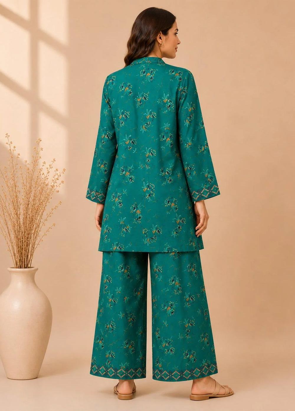Saba Sumaiya Women RTW Printed Cotton Lawn 2 Piece Suit SS-78661 Turquoise Leaves - Casual Collection