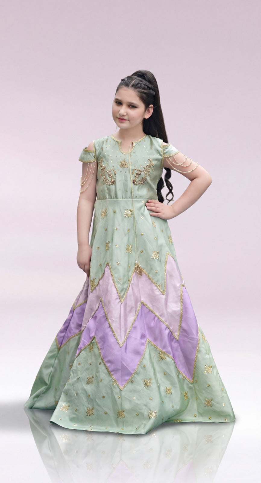 Andaz e Jahan by Qurratulain Saqib Pret kids Kattan 1 Piece Chikankari Pista Blossom Elegance - Wedding Collection