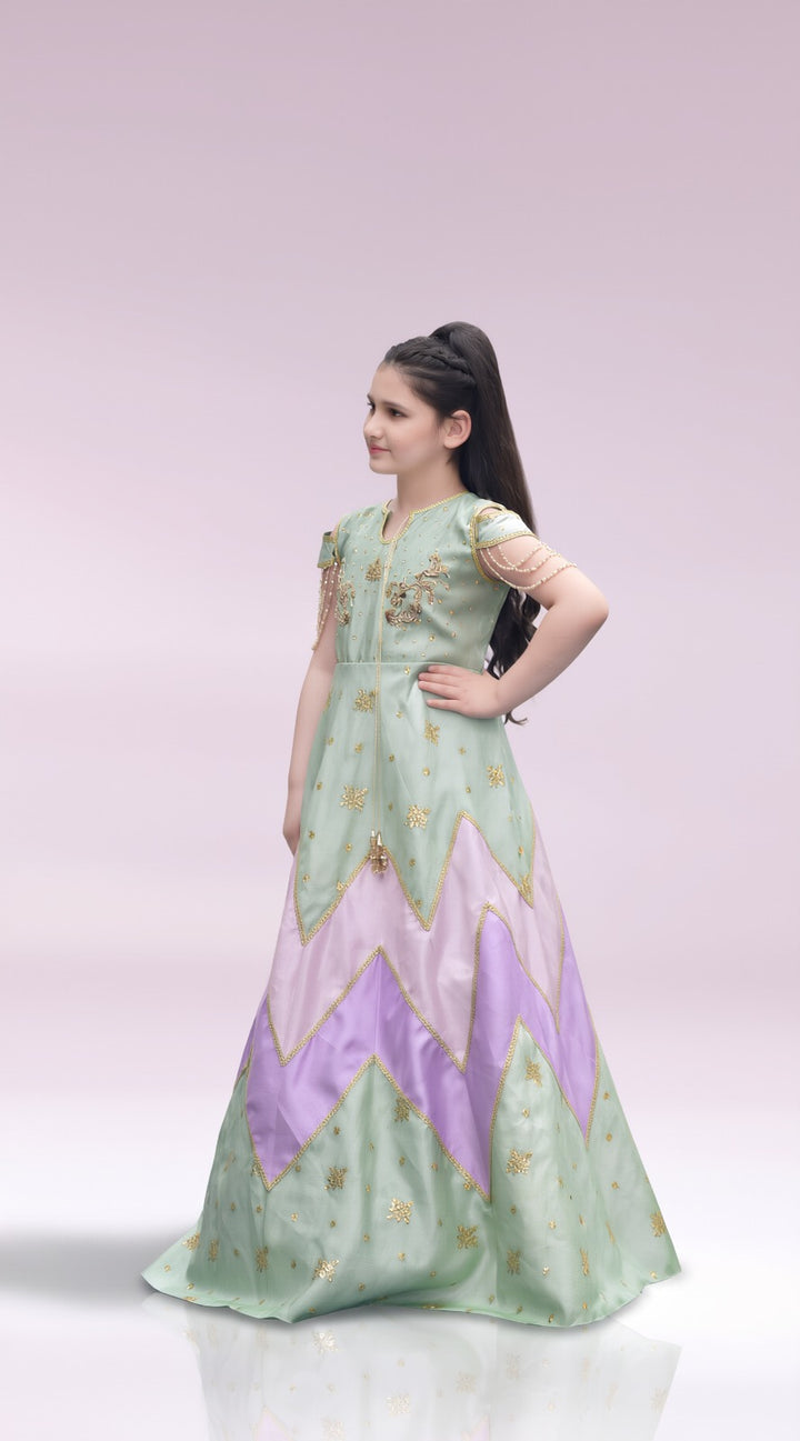 Andaz e Jahan by Qurratulain Saqib Pret kids Kattan 1 Piece Chikankari Pista Blossom Elegance - Wedding Collection