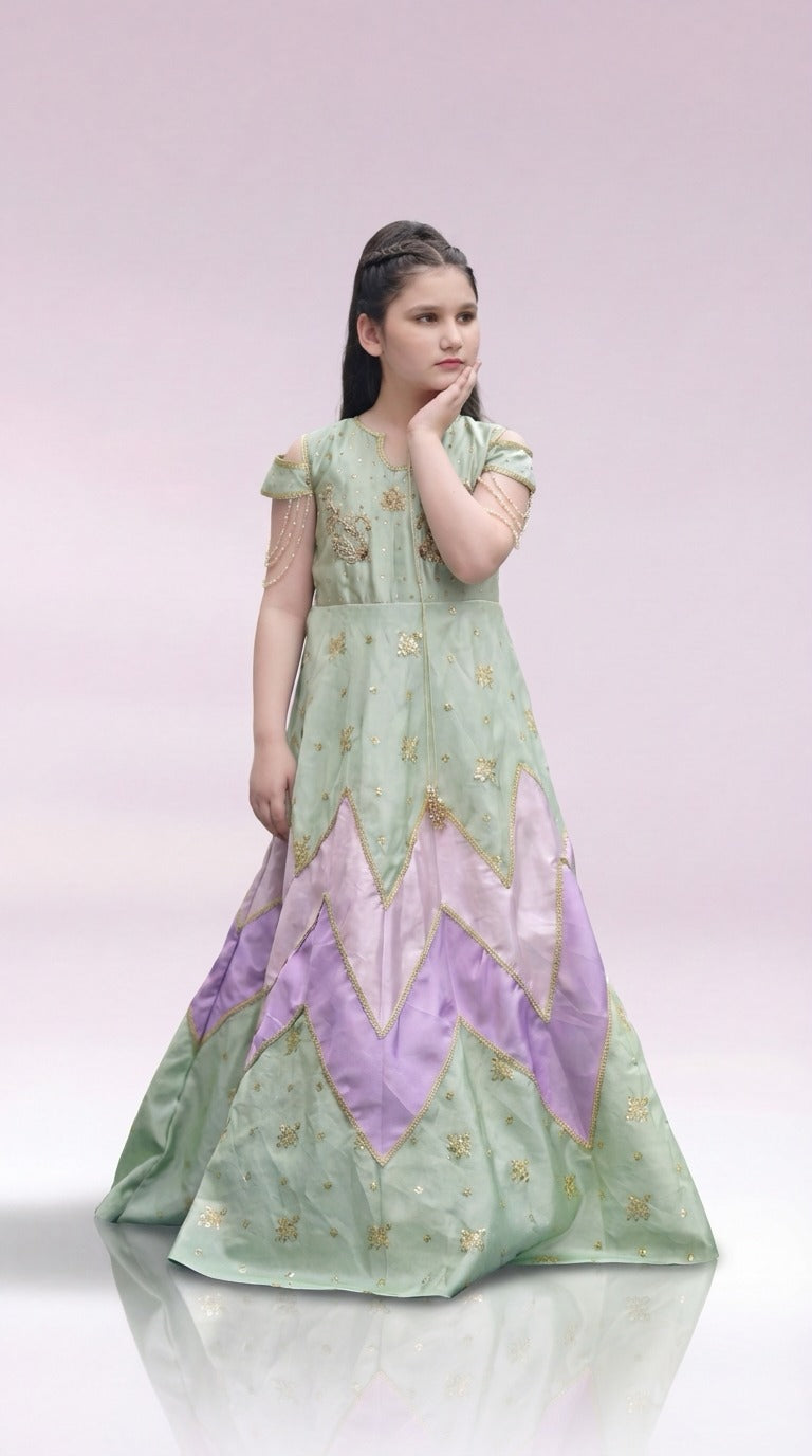 Andaz e Jahan by Qurratulain Saqib Pret kids Kattan 1 Piece Chikankari Pista Blossom Elegance - Wedding Collection