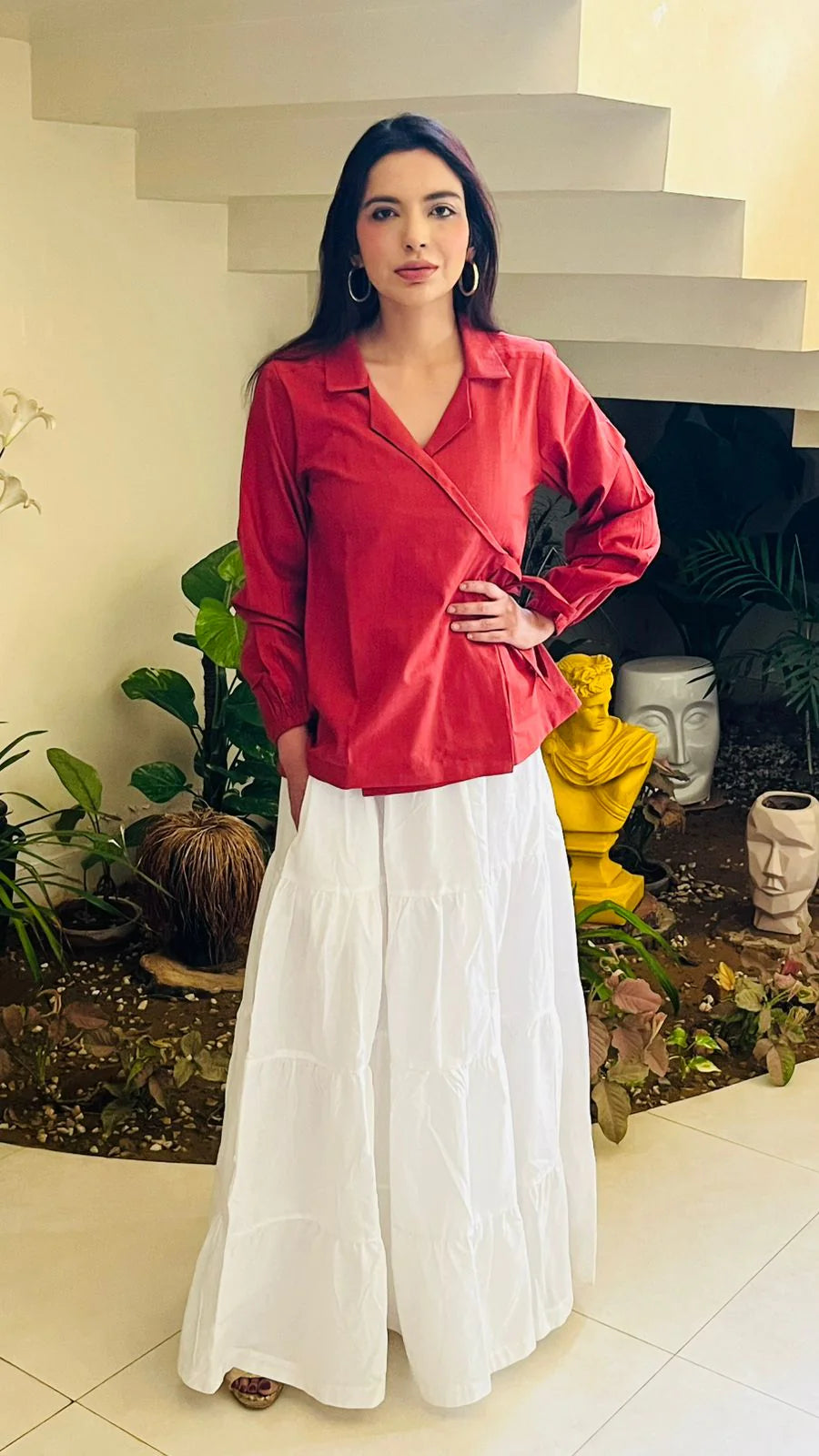 Urban Cut RTW Solids Cotton 1 Piece Red Wrap Shirt Casual Collection