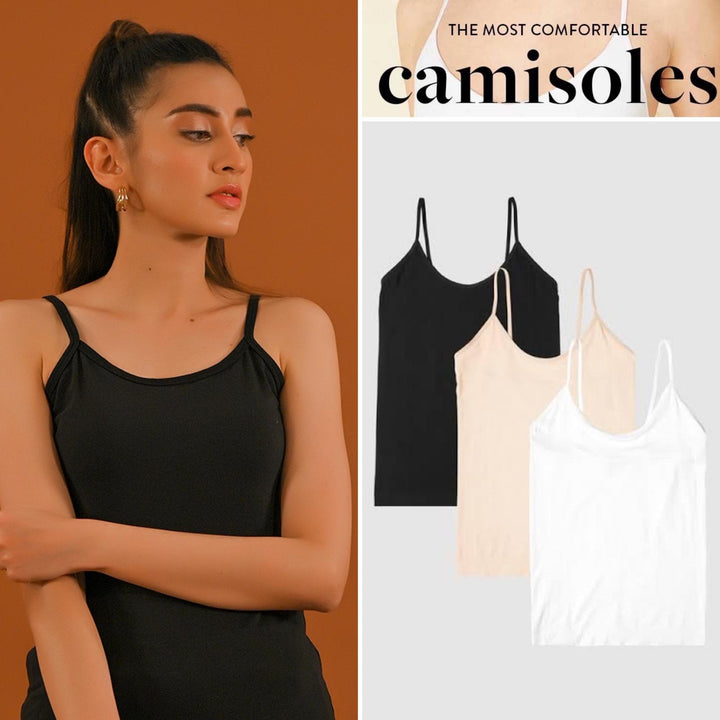 Dhaga Women Western Solids T- Shirt jersy Pack of 3 Women Skin Camisole DT10004 - Summer Collection