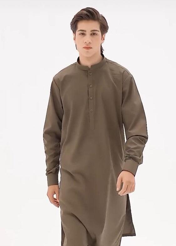 Muraqsh Ready To Wear Solids Cotton Men Olive Green Kurta Trouser/Shalwar MUR-OGKST-T - Summer Collection