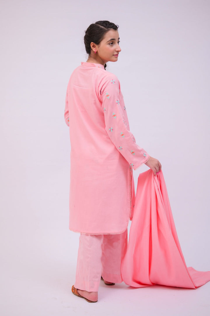 Senorita Girls RTW Girls Peach Casual 3 Piece Suit Cotton Self Dobby Printed GAD-02737 - Winter Collection