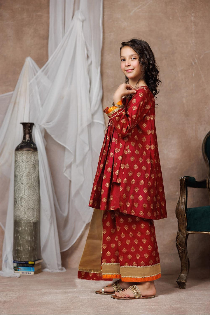 Senorita Kids RTW Maroon and Gold Formal 3 Piece Suit Viscose Chambray Silk KDD-03016 - Winter Collection