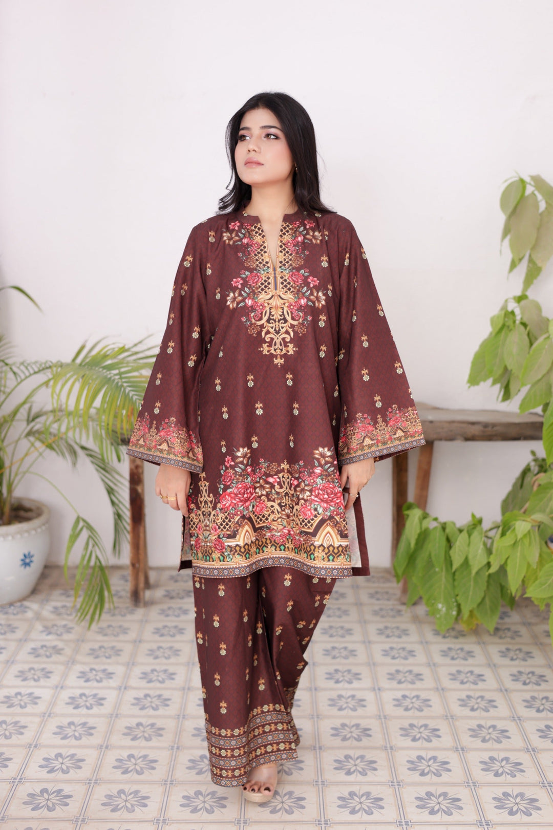 Firdous Women Pret Printed Cotton 2 Piece Luxe Brown ATP-32 - Summer Collection