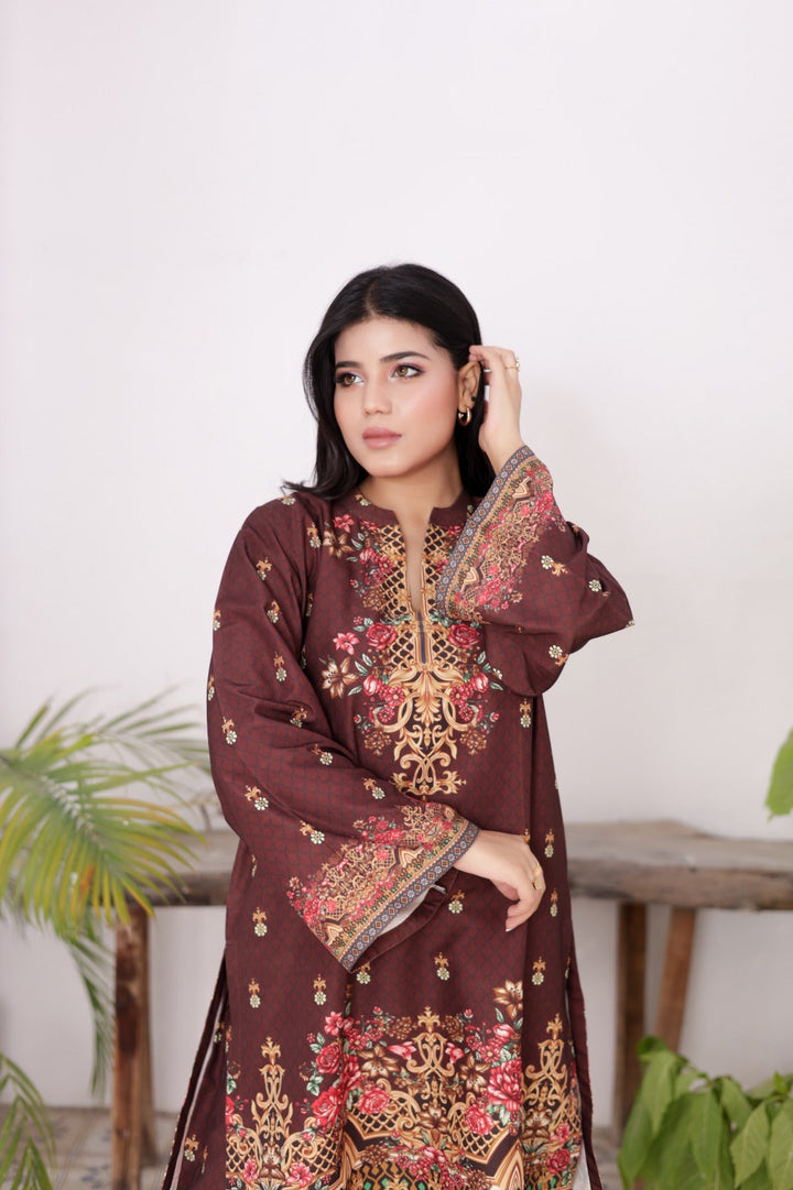 Firdous Women Pret Printed Cotton 2 Piece Luxe Brown ATP-32 - Summer Collection