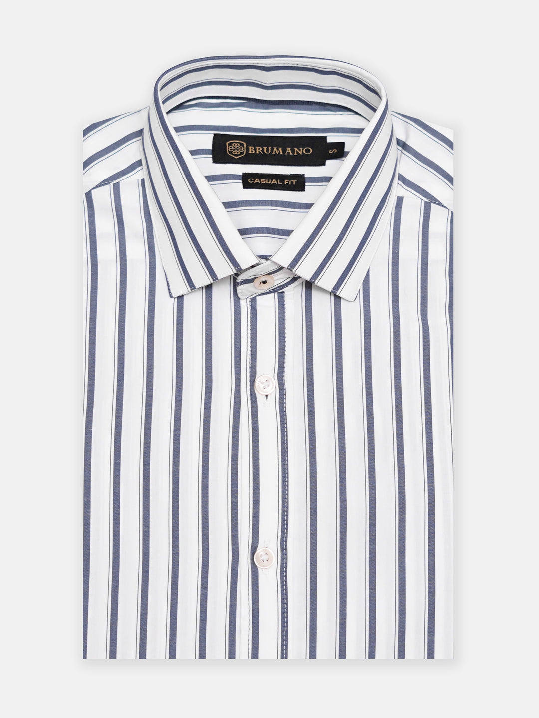 Brumano Mens RTW Solids Cotton Shirt White Bengal Striped Casual Collection