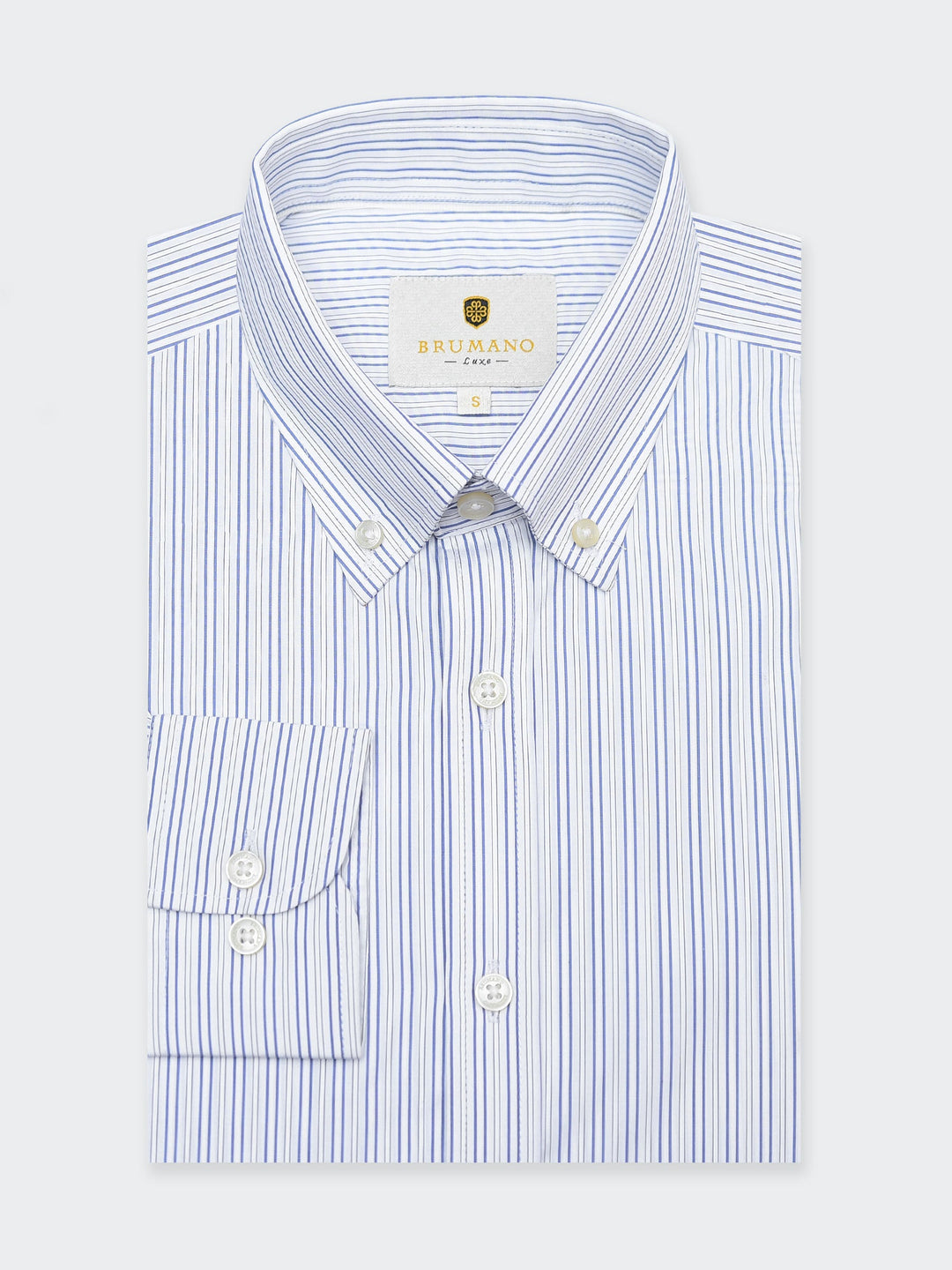 Brumano Mens RTW Solids Cotton Shirt White N Blue Striped Western Collection