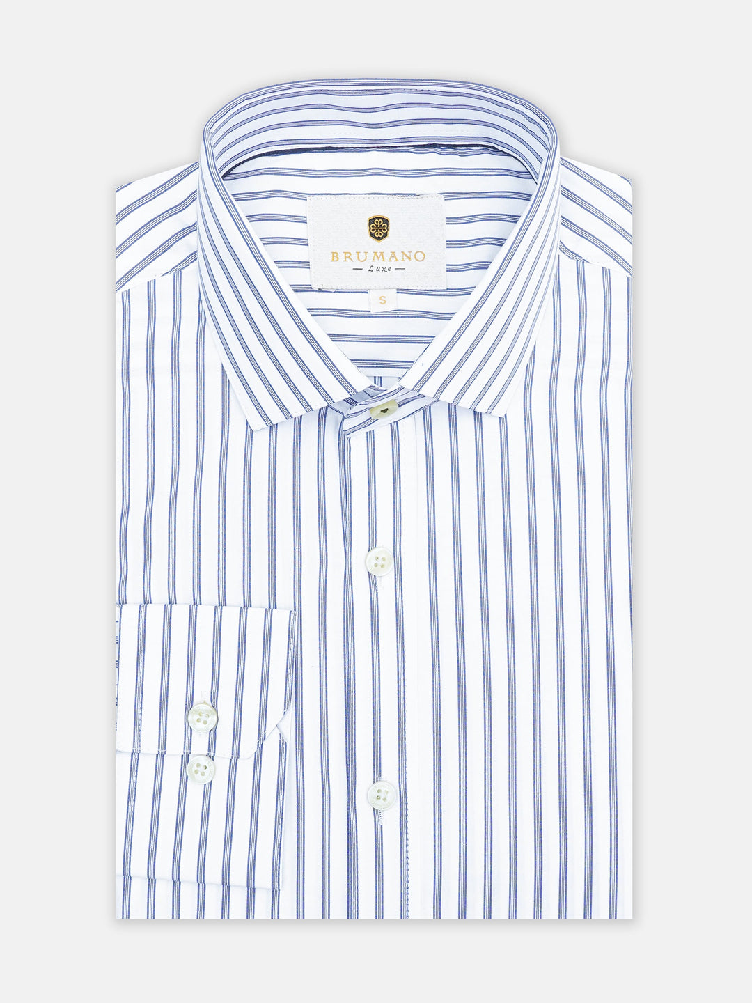 Brumano Mens RTW Solids Cotton Shirt White N Blue Casual Collection