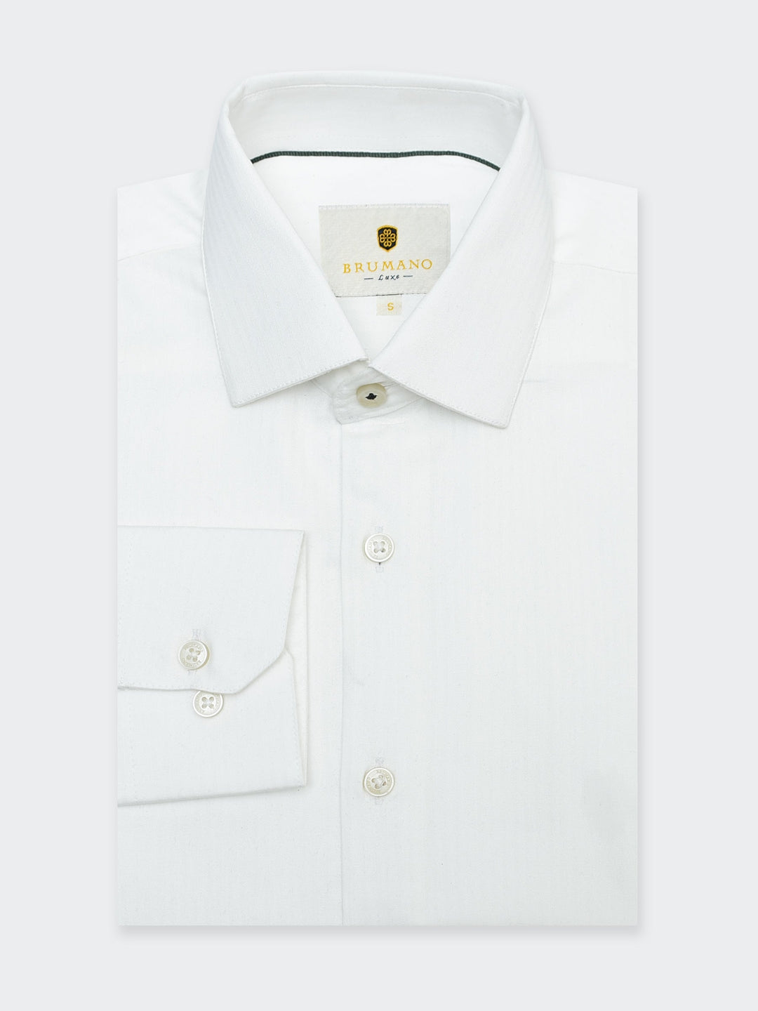 Brumano Mens RTW Solids Cotton Shirt  White Herringbone Western Collection