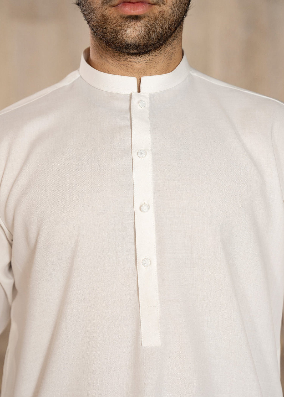 Buraq Men RTW Solids Wash N Wear Kurta Shalwar Suit White Ban Casual Collection
