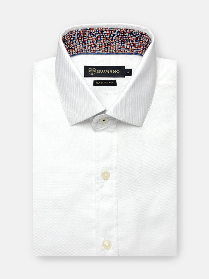 Brumano Ready To Wear Shirts Men 1 Piece Cotton White Dobby Structured Shirt With Printed Collar 0-31-025-4513 - Summer Collection