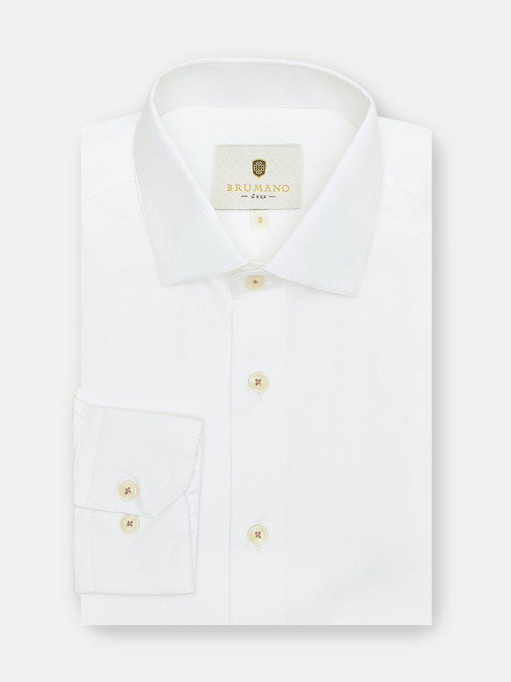 Brumano Ready To Wear Shirts Men 1 Piece Cotton White Jacquard Patterned Formal Shirt Luxe 0-32-025-1666 - Summer Collection