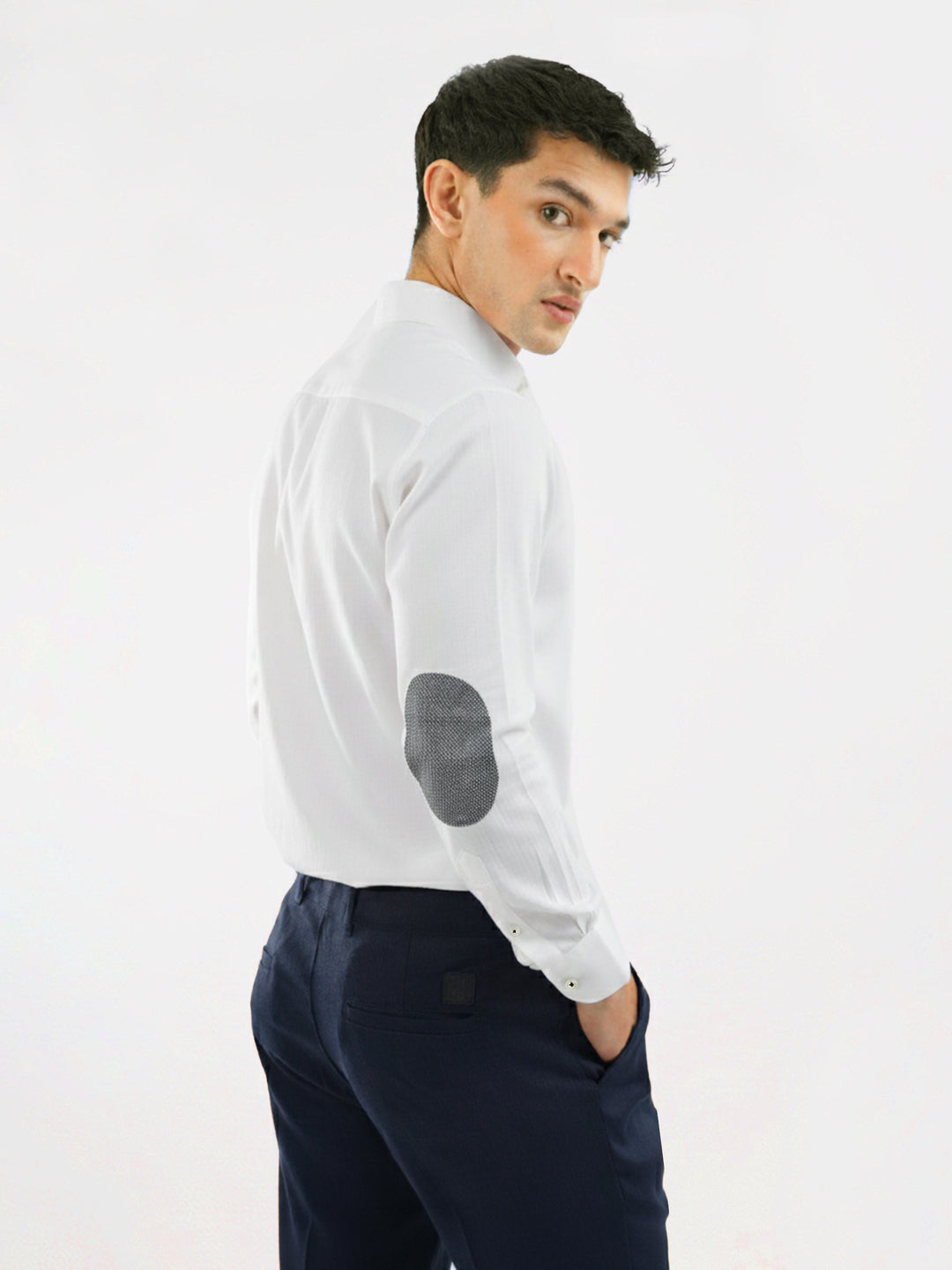 Brumano Ready To Wear Shirts Men 1 Piece Cotton White Oxford Button Down Shirt With Structured Elbow Patch 0-31-025-4512 - Summer Collection