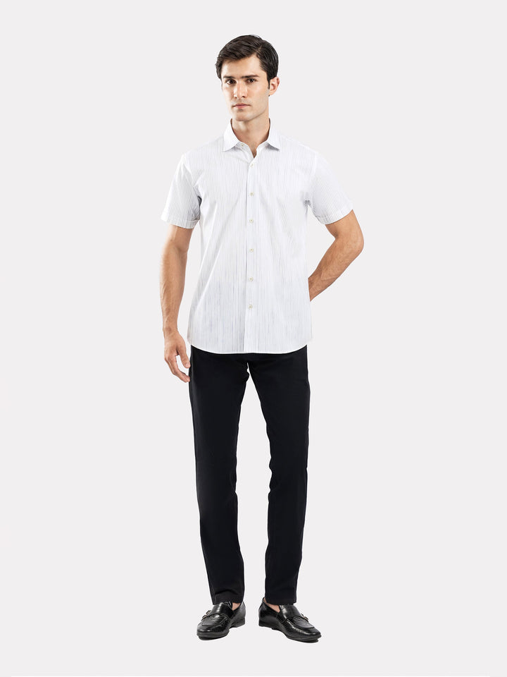 Brumano Ready To Wear Shirts Men 1 Piece Cotton White & Black Striped Half Sleeve Formal Shirt 0-33-025-3365 - Summer Collection