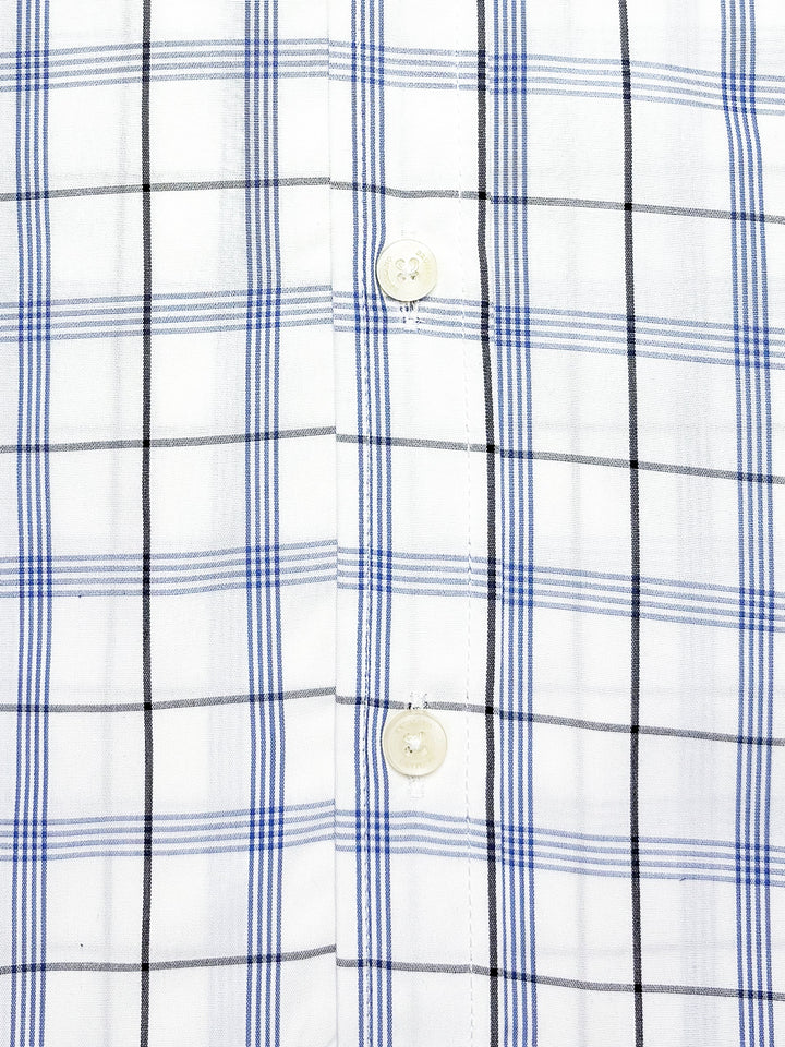 Brumano Ready To Wear Shirts Men 1 Piece Cotton White & Blue Windowpane Formal Checkered Shirt 0-31-025-4484 - Summer Collection