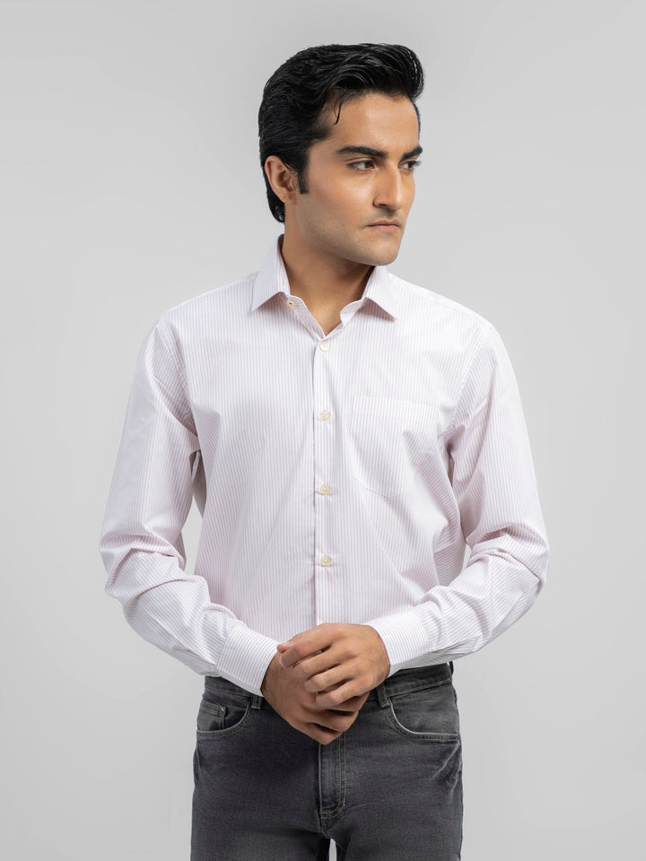 Brumano Ready To Wear Shirts Men 1 Piece Cotton White & Red Striped Formal Shirt 0-32-023-1562 - Summer Collection