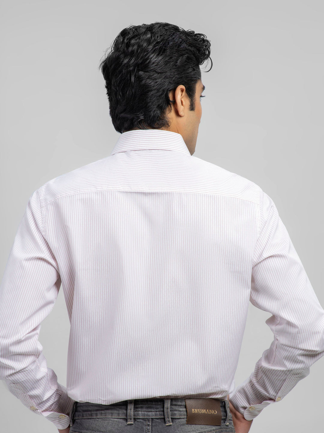 Brumano Ready To Wear Shirts Men 1 Piece Cotton White & Red Striped Formal Shirt 0-32-023-1562 - Summer Collection