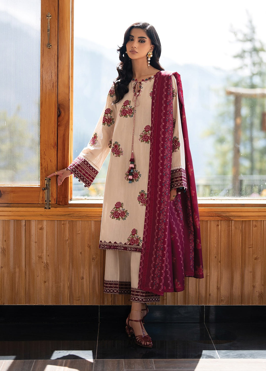 Extended Stay by Xenia Formals Unstitched Embroidered Khaddar 3 Piece Suit XE26UES 04-Dahlia - Winter Collection