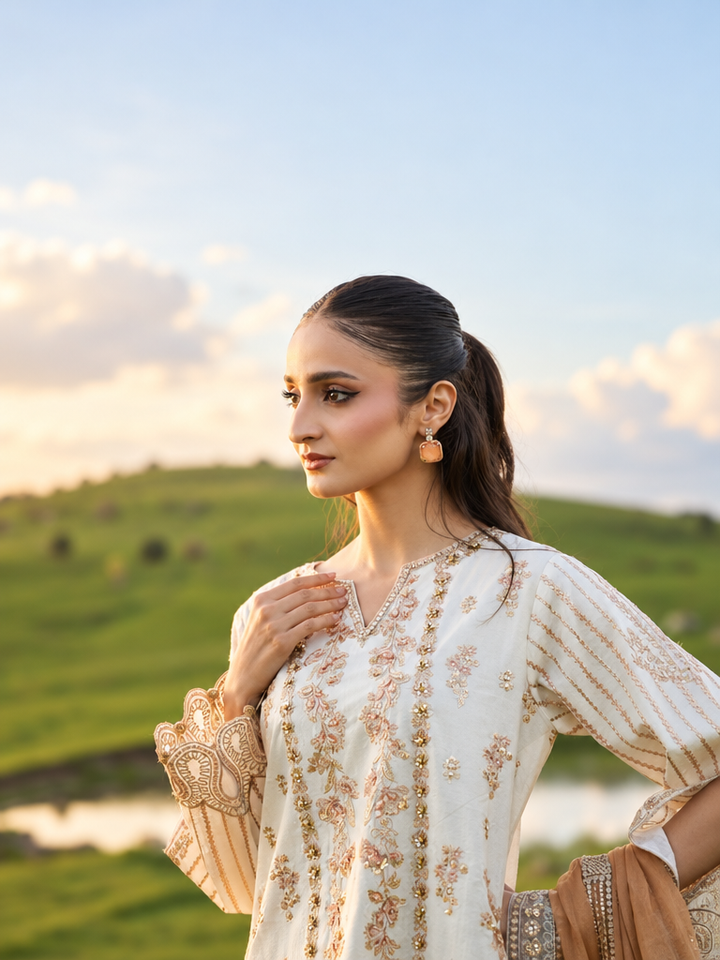 Dastaan by Zebtan Unstitched Embroidered Tassal Silk 3 Piece Suit ZB26UD DZ-03 - Festive Collection