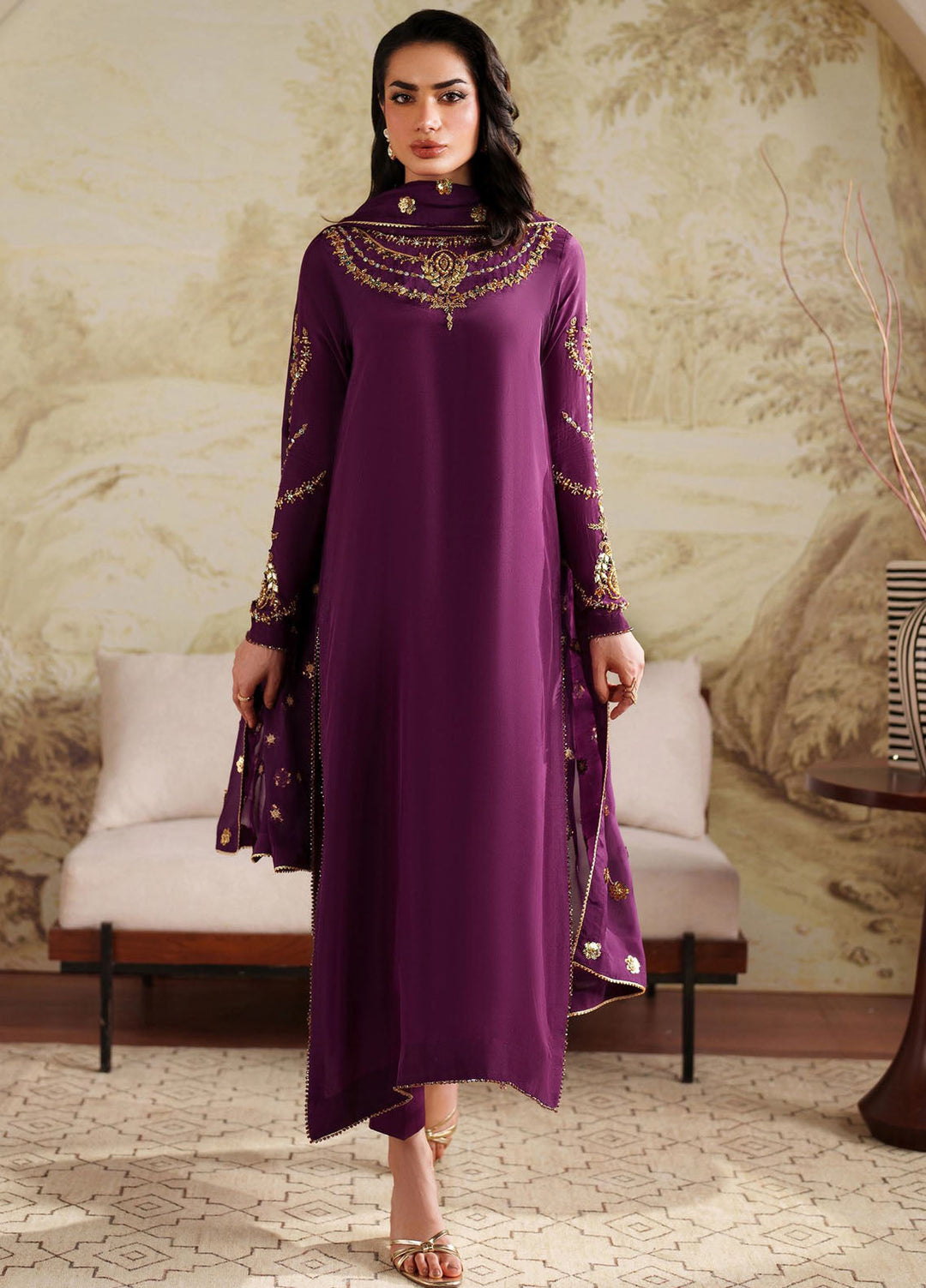 Saheera by Zarif Embroidered Raw Silk Suits Unstitched 3 Piece ZR25UF SHE-01 Umairah - Festive Collection