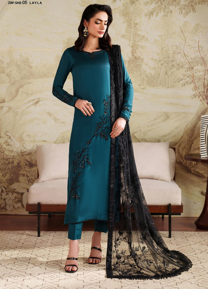 Saheera by Zarif Embroidered Raw Silk Suits Unstitched 3 Piece ZRF25SF SHE-05 Layla - Festive Collection