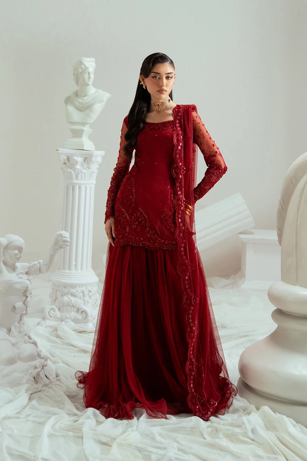 Elyse by Zariya Unstitched Embroidered Net 3 Piece Suit ZA26UEW Maroonique ZSU-6300 - Wedding Collection