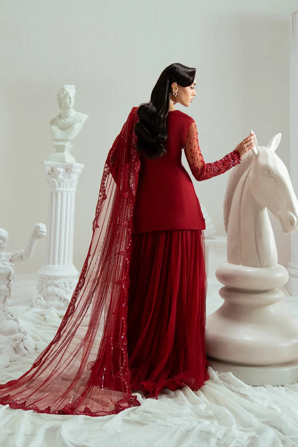 Elyse by Zariya Unstitched Embroidered Net 3 Piece Suit ZA26UEW Maroonique ZSU-6300 - Wedding Collection