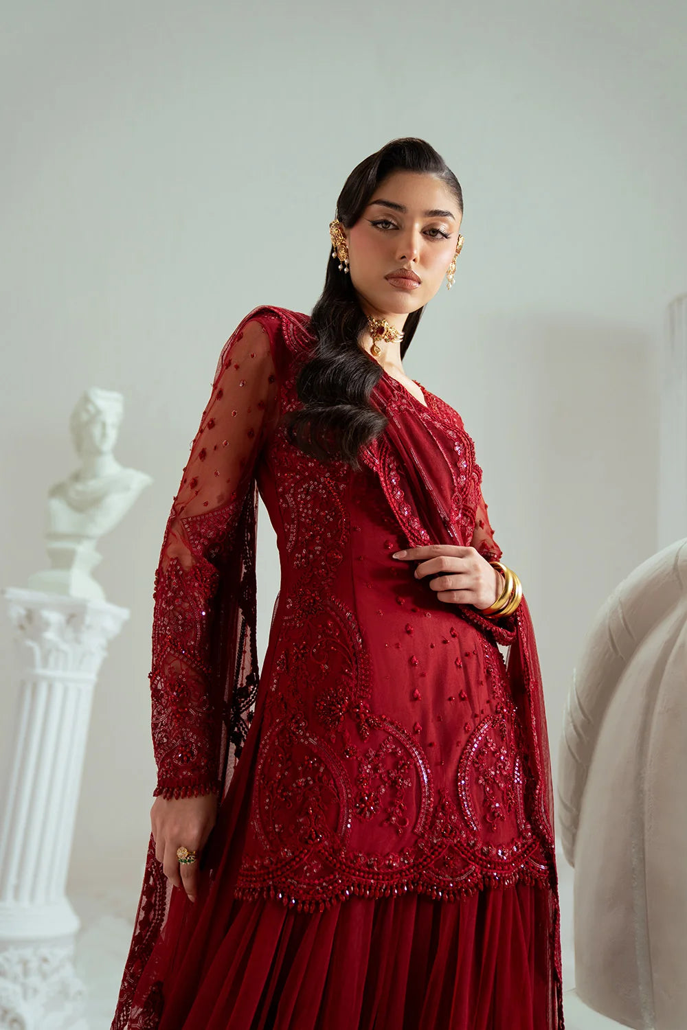 Elyse by Zariya Unstitched Embroidered Net 3 Piece Suit ZA26UEW Maroonique ZSU-6300 - Wedding Collection