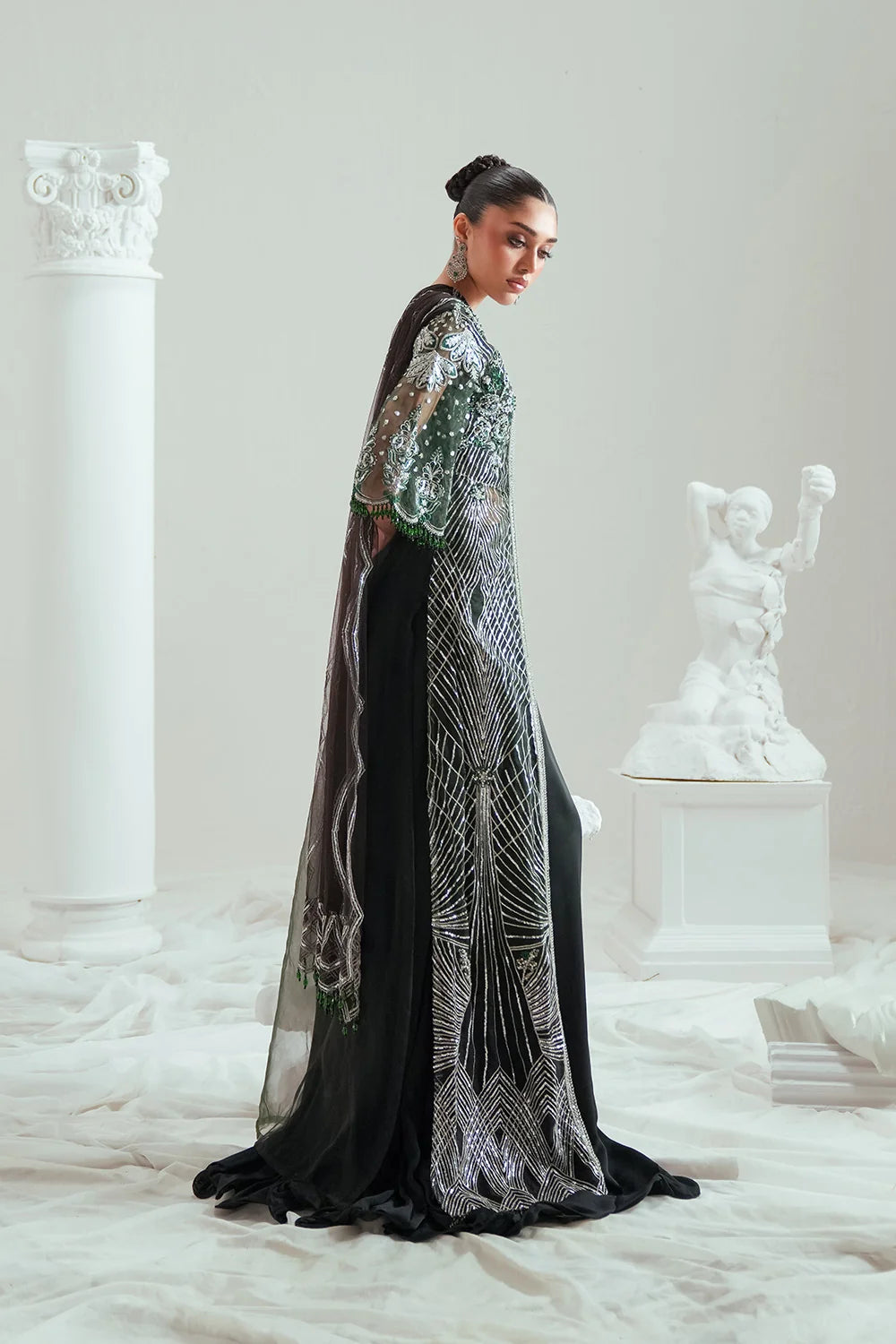 Elyse by Zariya Unstitched Embroidered Net 3 Piece Suit ZA26UEW Emeralda ZSU-6302 - Wedding Collection
