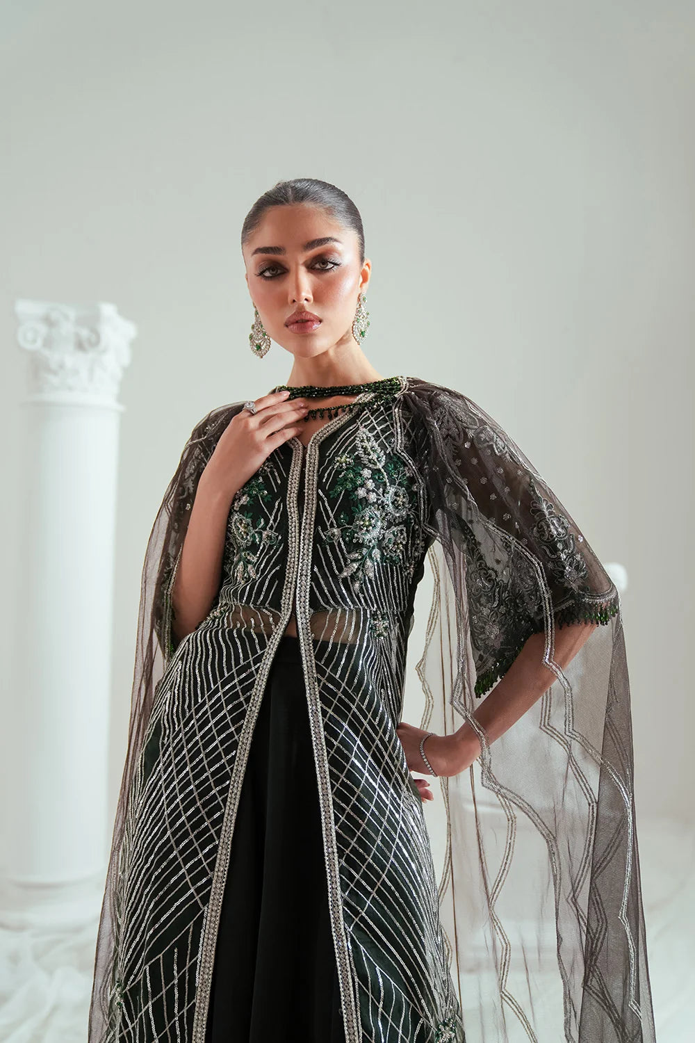 Elyse by Zariya Unstitched Embroidered Net 3 Piece Suit ZA26UEW Emeralda ZSU-6302 - Wedding Collection