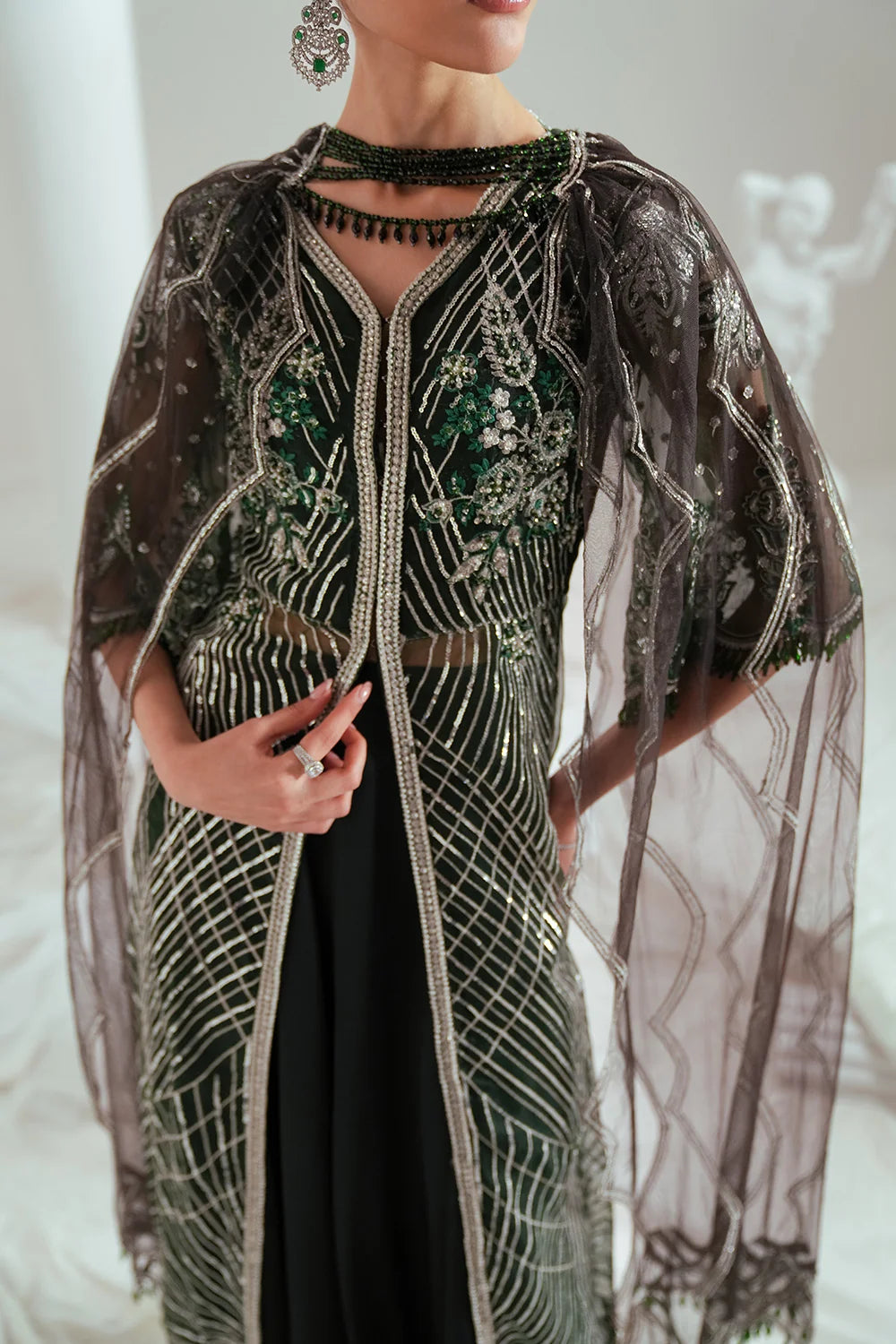 Elyse by Zariya Unstitched Embroidered Net 3 Piece Suit ZA26UEW Emeralda ZSU-6302 - Wedding Collection