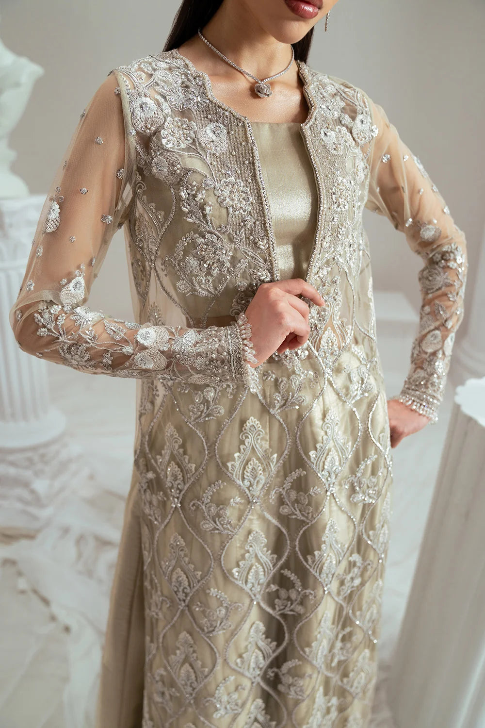 Elyse by Zariya Unstitched Embroidered Net 3 Piece Suit ZA26UEW Sandrine ZSU-6303 - Wedding Collection