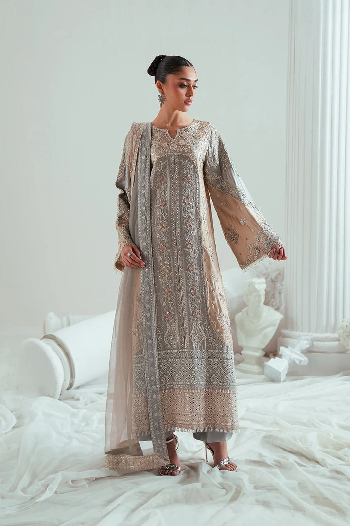 Elyse by Zariya Unstitched Embroidered Net 3 Piece Suit ZA26UEW Dovegray ZSU-6306 - Wedding Collection