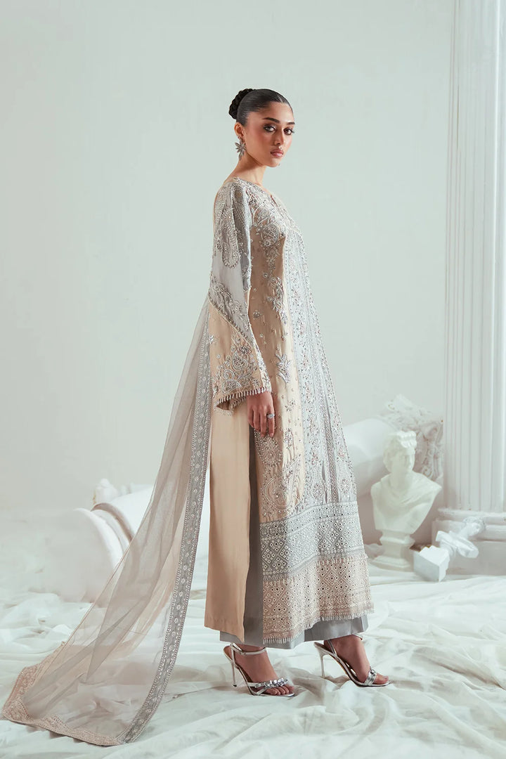 Elyse by Zariya Unstitched Embroidered Net 3 Piece Suit ZA26UEW Dovegray ZSU-6306 - Wedding Collection