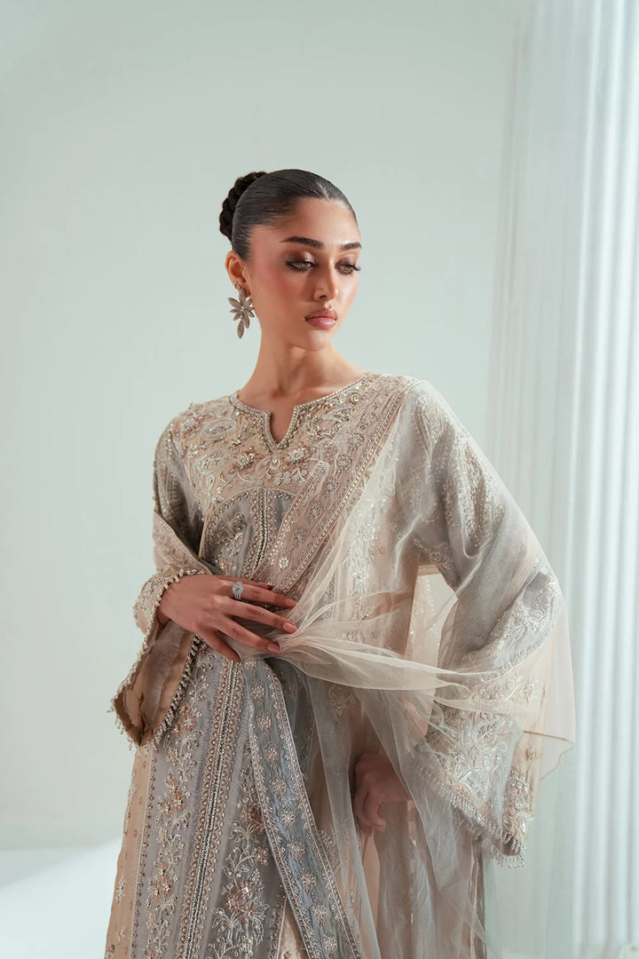 Elyse by Zariya Unstitched Embroidered Net 3 Piece Suit ZA26UEW Dovegray ZSU-6306 - Wedding Collection