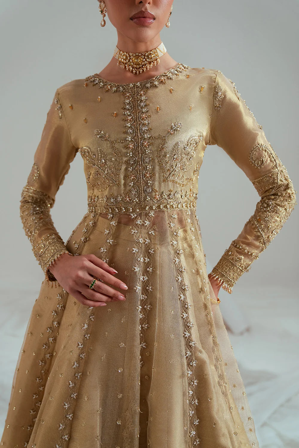 Elyse by Zariya Unstitched Embroidered Net 3 Piece Suit ZA26UEW Aurelia Gold ZSU-6307 - Wedding Collection
