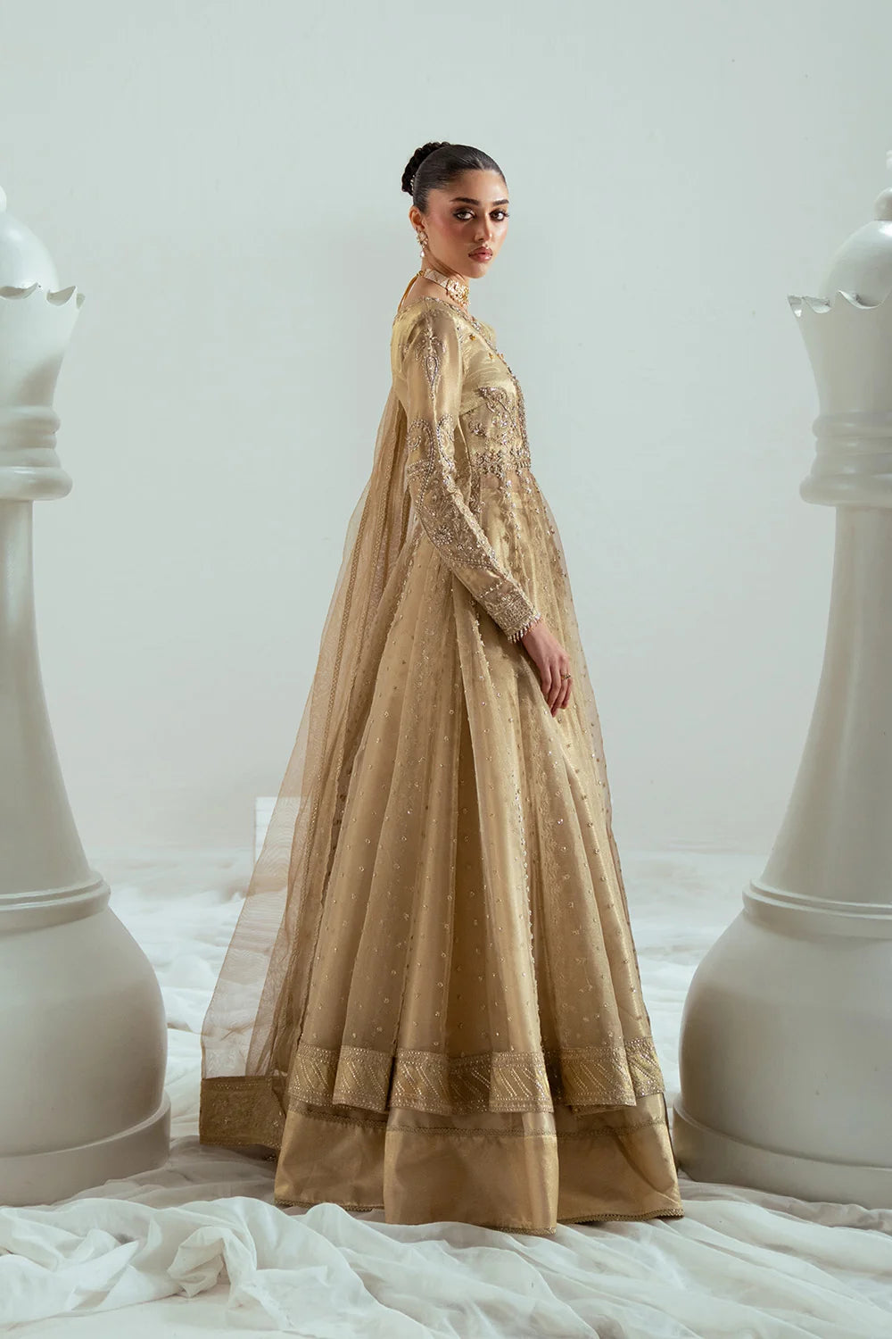 Elyse by Zariya Unstitched Embroidered Net 3 Piece Suit ZA26UEW Aurelia Gold ZSU-6307 - Wedding Collection