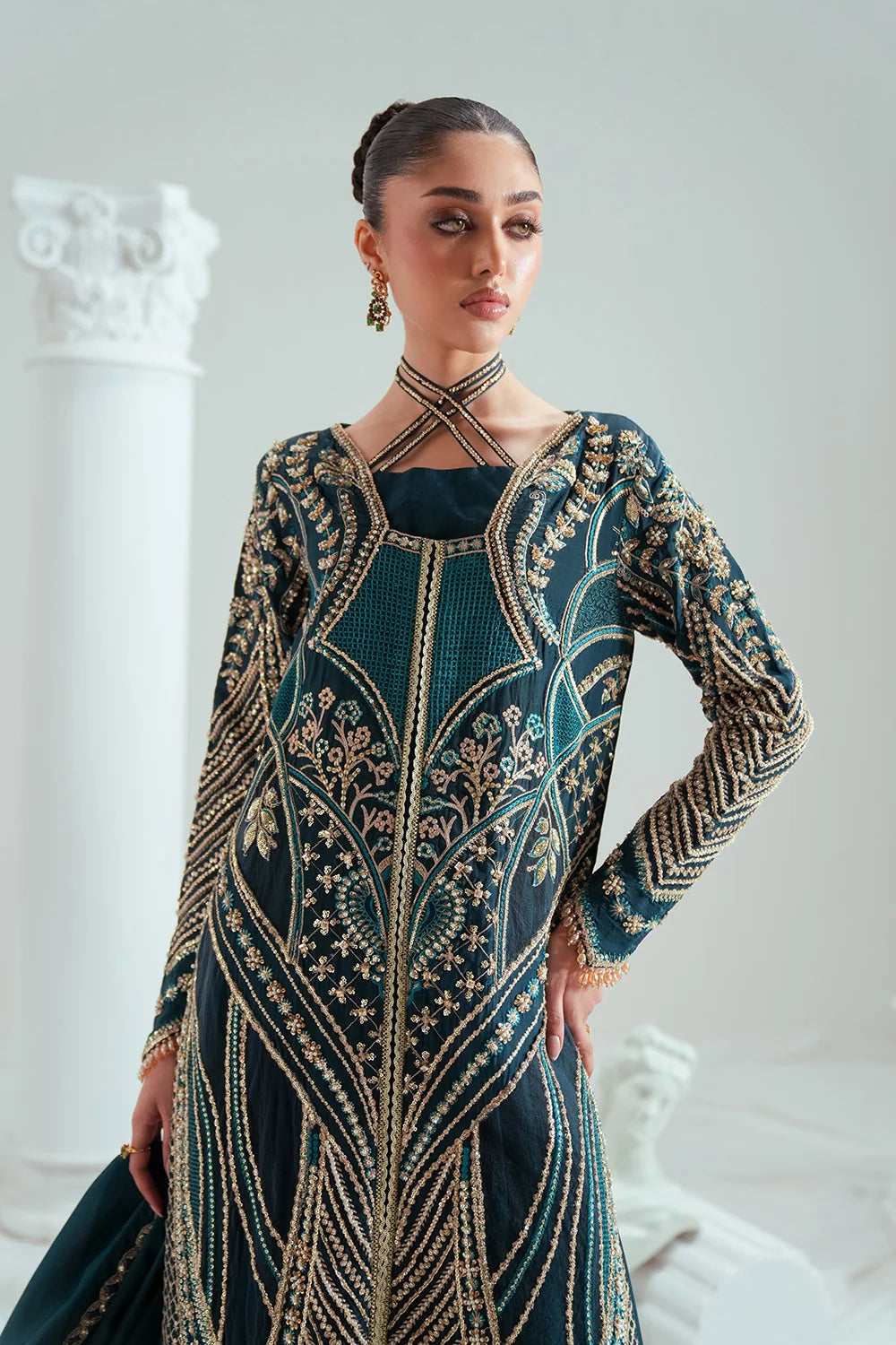 Elyse by Zariya Unstitched Embroidered Silk 3 Piece Suit ZA26UEW Tealara ZSU-6308 - Wedding Collection